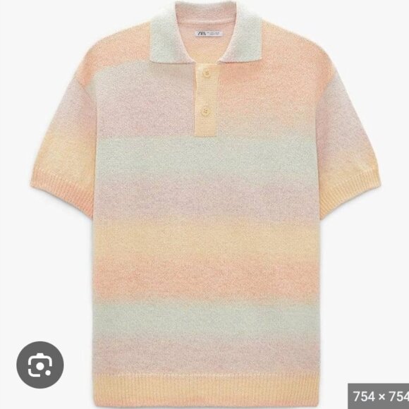 NWT ZARA MEN'S Knitted Pastel Ombre Stripe Short Sleeve Polo Shirt XL - Picture 1 of 9